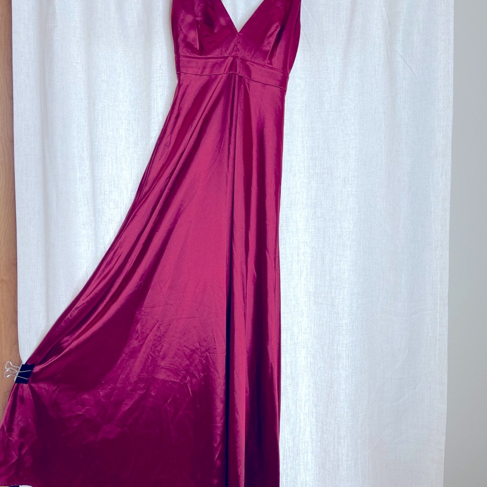 Red Satin evening gown by Twin Sister